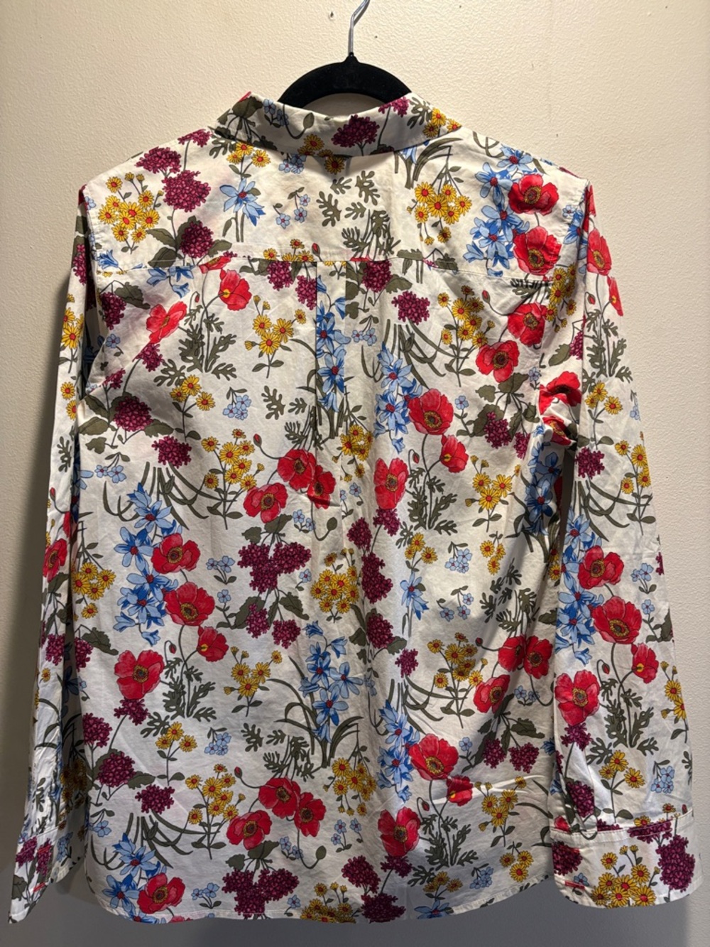 Talbots White Floral Button-Down Blouse Large Boho Cottagecore RedYellow Flowers - Picture 6 of 9